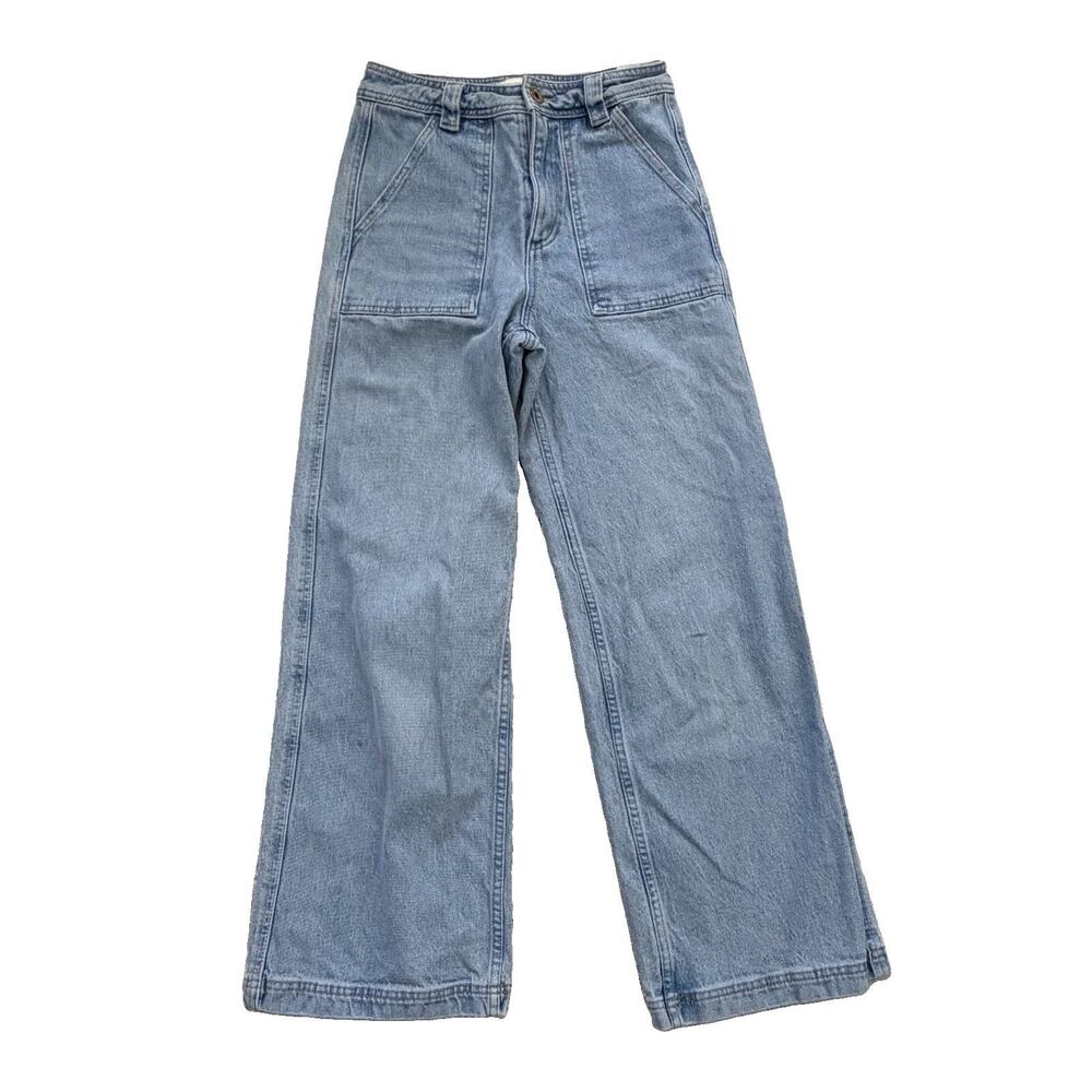 Roark Womens High Rise Wide Leg Stretch Logo Denim Jeans Sz 25